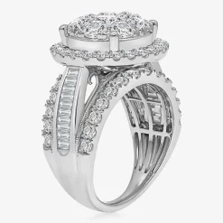 (I / I1) Womens 4 CT. T.W. Lab Grown White Diamond 10K Gold Round Side Stone Halo Engagement Ring