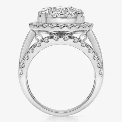 (I / I1) Womens 4 CT. T.W. Lab Grown White Diamond 10K Gold Round Side Stone Halo Engagement Ring