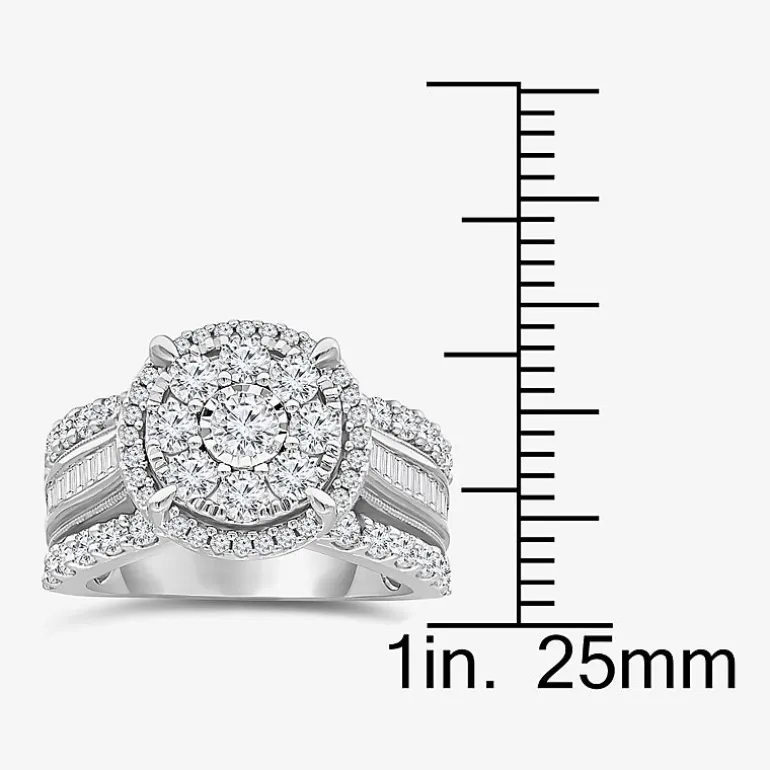 (I / I1) Womens 2 CT. T.W. Lab Grown White Diamond 10K Gold Round Side Stone Halo Engagement Ring