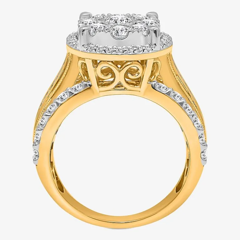 (I / I1) Womens 2 CT. T.W. Lab Grown White Diamond 10K Gold Round Side Stone Halo Engagement Ring