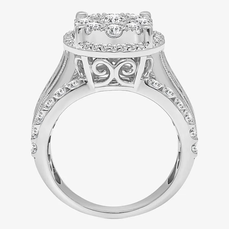 (I / I1) Womens 2 CT. T.W. Lab Grown White Diamond 10K Gold Round Side Stone Halo Engagement Ring