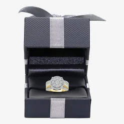 (I / I1) Womens 2 CT. T.W. Lab Grown White Diamond 10K Gold Round Side Stone Halo Engagement Ring