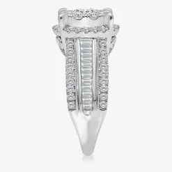 (I / I1) Womens 2 CT. T.W. Lab Grown White Diamond 10K Gold Round Side Stone Halo Engagement Ring