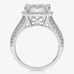(I / I1) Womens 2 CT. T.W. Lab Grown White Diamond 10K Gold Round Side Stone Halo Engagement Ring