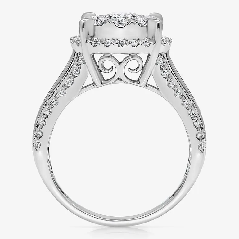 (I / I1) Womens 2 CT. T.W. Lab Grown White Diamond 10K Gold Round Side Stone Halo Engagement Ring