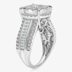 (I / I1) Womens 2 CT. T.W. Lab Grown White Diamond 10K Gold Round Side Stone Halo Engagement Ring
