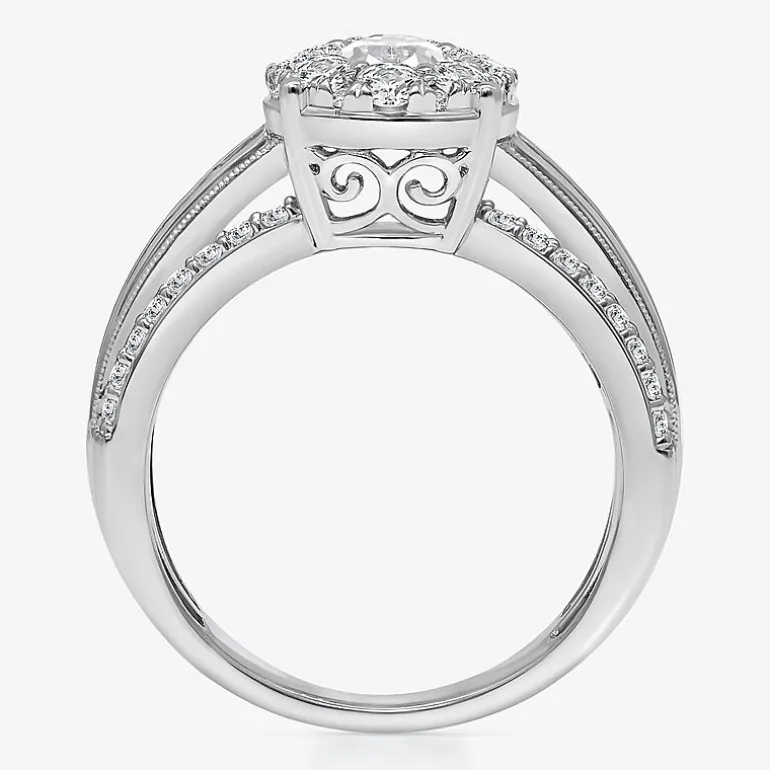 (I / I1) Womens 2 CT. T.W. Lab Grown White Diamond 10K Gold Pear Side Stone Engagement Ring