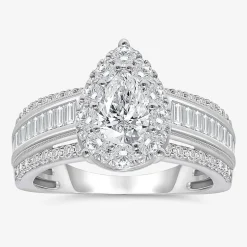 (I / I1) Womens 2 CT. T.W. Lab Grown White Diamond 10K Gold Pear Side Stone Engagement Ring