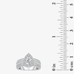 (I / I1) Womens 2 CT. T.W. Lab Grown White Diamond 10K Gold Pear Side Stone Engagement Ring