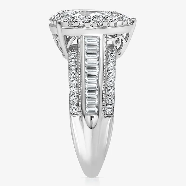 (I / I1) Womens 2 CT. T.W. Lab Grown White Diamond 10K Gold Pear Side Stone Engagement Ring