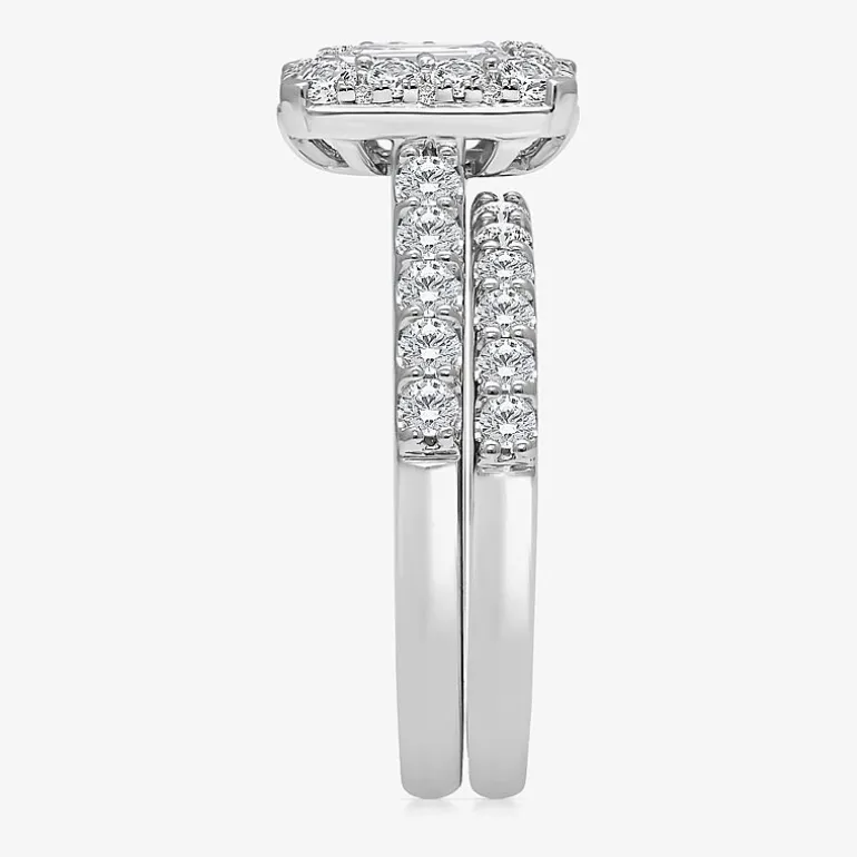 (I / I1) Womens 2 CT. T.W. Lab Grown White Diamond 10K Gold Side Stone Halo Bridal Set