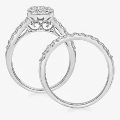 (I / I1) Womens 2 CT. T.W. Lab Grown White Diamond 10K Gold Side Stone Halo Bridal Set