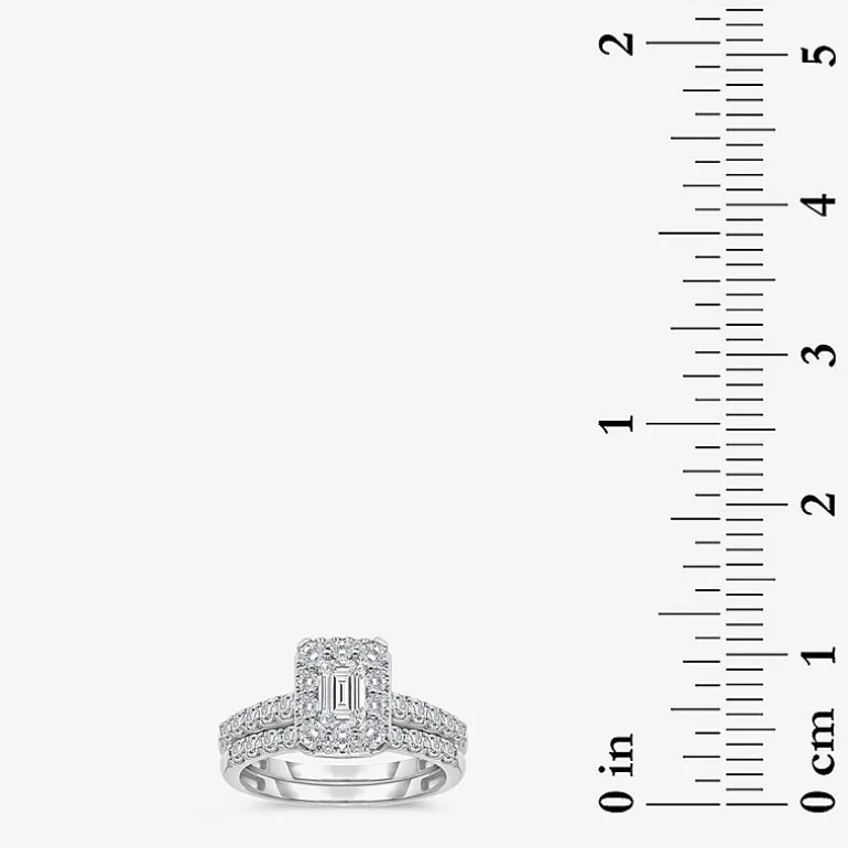 (I / I1) Womens 2 CT. T.W. Lab Grown White Diamond 10K Gold Side Stone Halo Bridal Set
