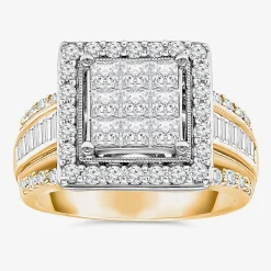 (I / I1) Womens 2 CT. T.W. Lab Grown White Diamond 10K Gold Side Stone Halo Engagement Ring