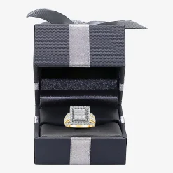 (I / I1) Womens 2 CT. T.W. Lab Grown White Diamond 10K Gold Side Stone Halo Engagement Ring