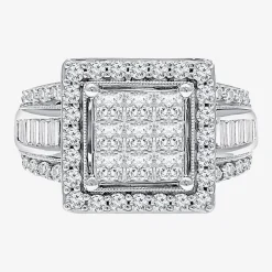 (I / I1) Womens 2 CT. T.W. Lab Grown White Diamond 10K Gold Side Stone Halo Engagement Ring