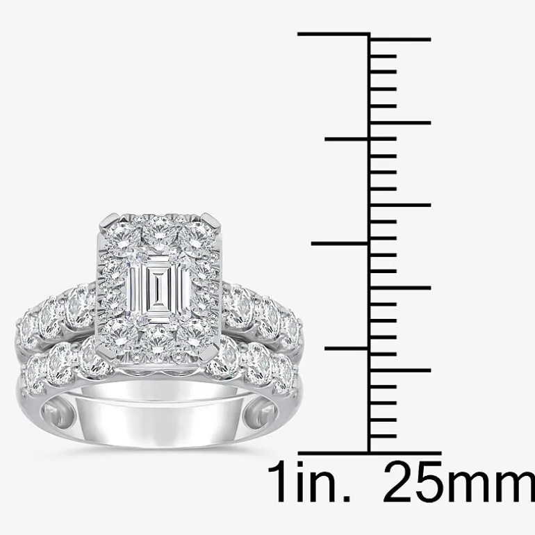 (I / I1) Womens 4 CT. T.W. Lab Grown White Diamond 10K Gold Side Stone Halo Bridal Set