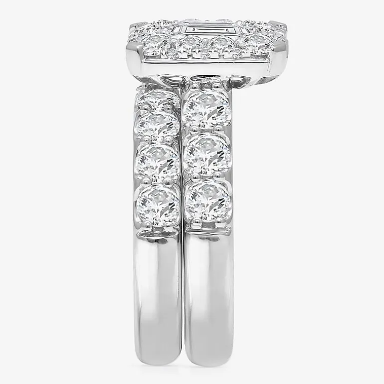 (I / I1) Womens 4 CT. T.W. Lab Grown White Diamond 10K Gold Side Stone Halo Bridal Set