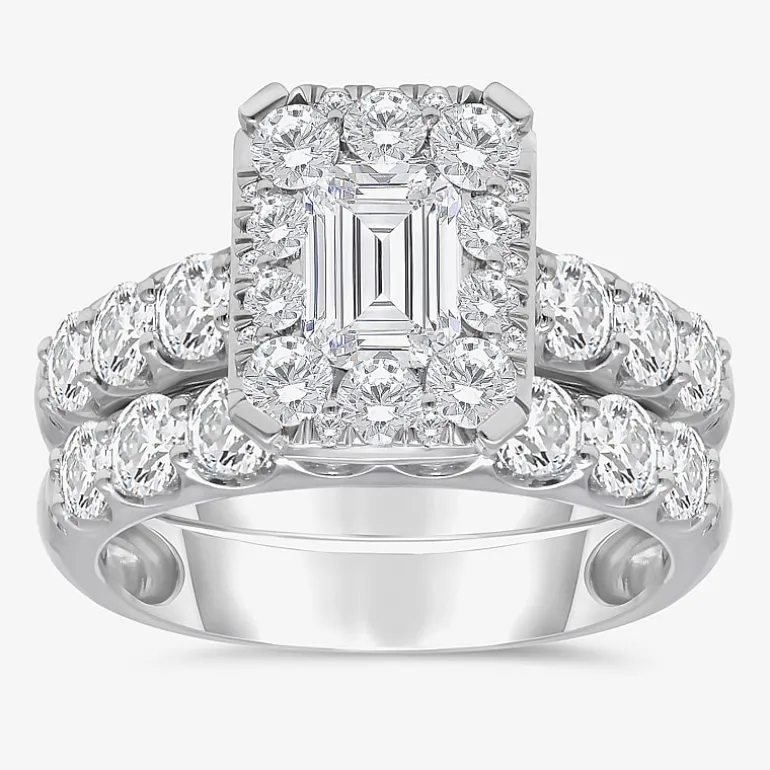 (I / I1) Womens 4 CT. T.W. Lab Grown White Diamond 10K Gold Side Stone Halo Bridal Set