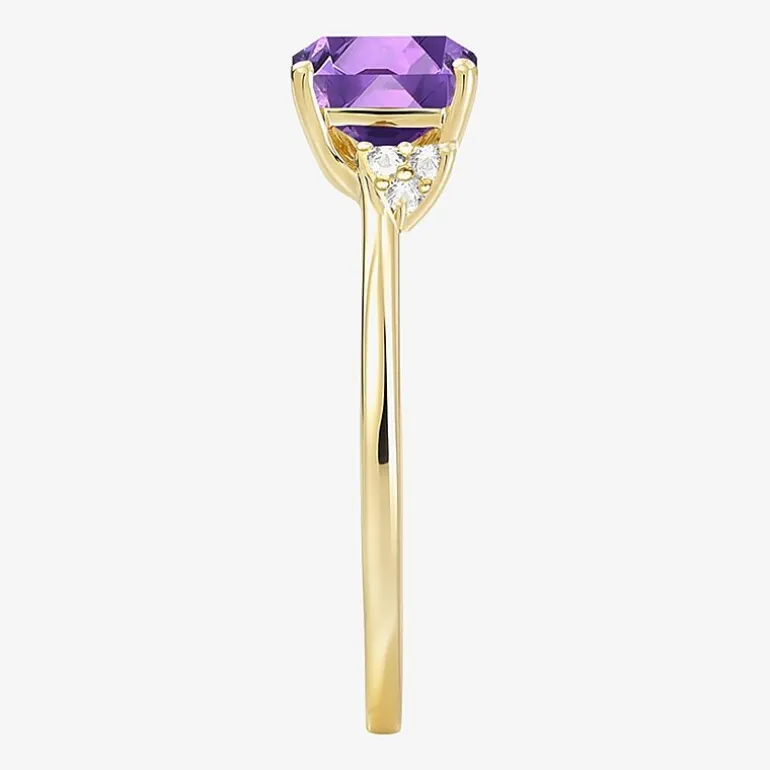 (I-J/I2-I3) Womens Diamond Accent Genuine Gemstone 10K Gold Cushion Side Stone Cocktail Ring