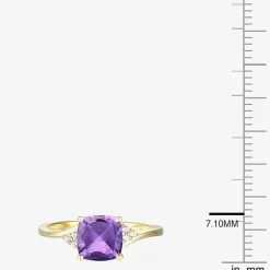 (I-J/I2-I3) Womens Diamond Accent Genuine Gemstone 10K Gold Cushion Side Stone Cocktail Ring