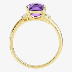 (I-J/I2-I3) Womens Diamond Accent Genuine Gemstone 10K Gold Cushion Side Stone Cocktail Ring
