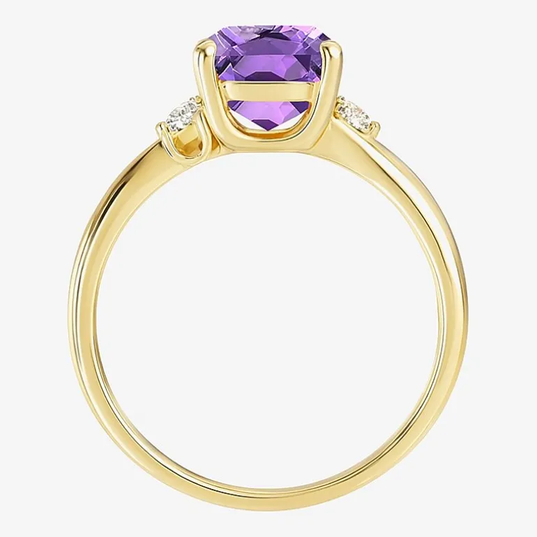 (I-J/I2-I3) Womens Diamond Accent Genuine Gemstone 10K Gold Cushion Side Stone Cocktail Ring