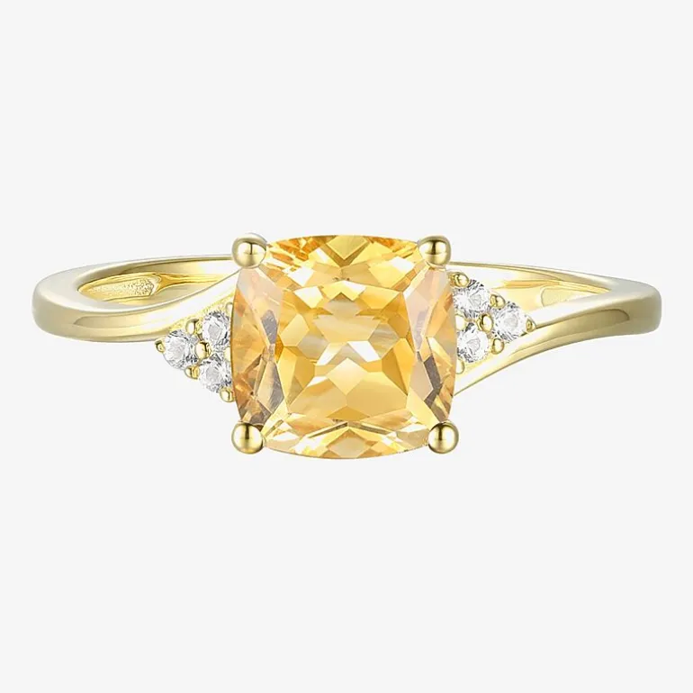 (I-J/I2-I3) Womens Diamond Accent Genuine Gemstone 10K Gold Cushion Side Stone Cocktail Ring