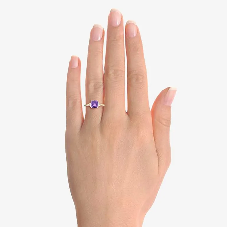 (I-J/I2-I3) Womens Diamond Accent Genuine Gemstone 10K Gold Cushion Side Stone Cocktail Ring