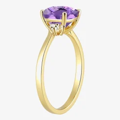 (I-J/I2-I3) Womens Diamond Accent Genuine Gemstone 10K Gold Cushion Side Stone Cocktail Ring