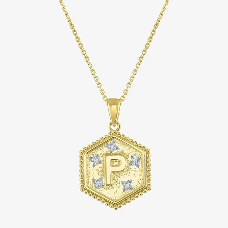 Intial "A" Womens Diamond Accent Natural White Diamond 14K Gold Over Silver 2-pc. Necklace Set