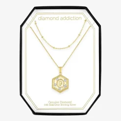 Intial "A" Womens Diamond Accent Natural White Diamond 14K Gold Over Silver 2-pc. Necklace Set