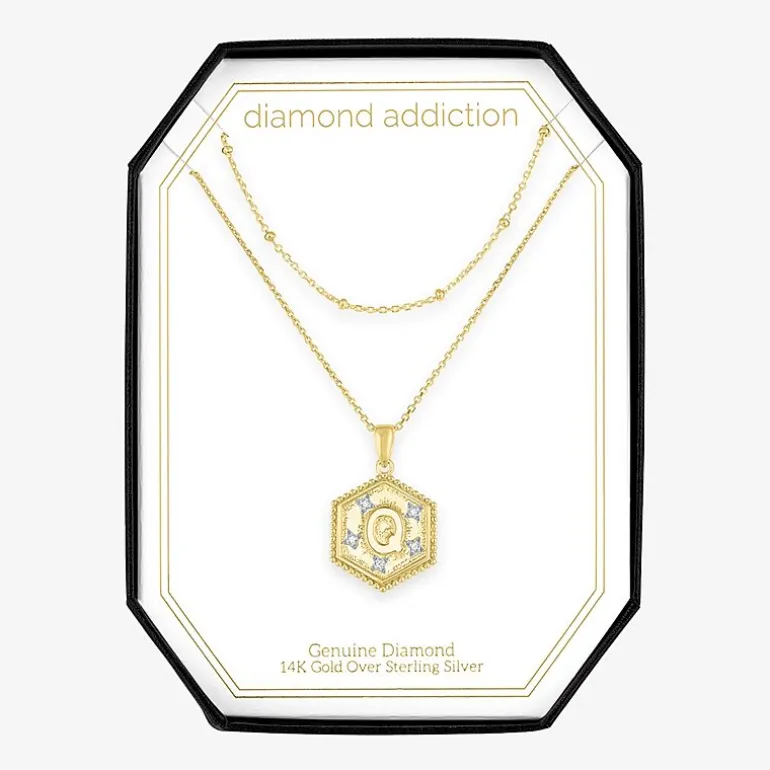 Intial "A" Womens Diamond Accent Natural White Diamond 14K Gold Over Silver 2-pc. Necklace Set