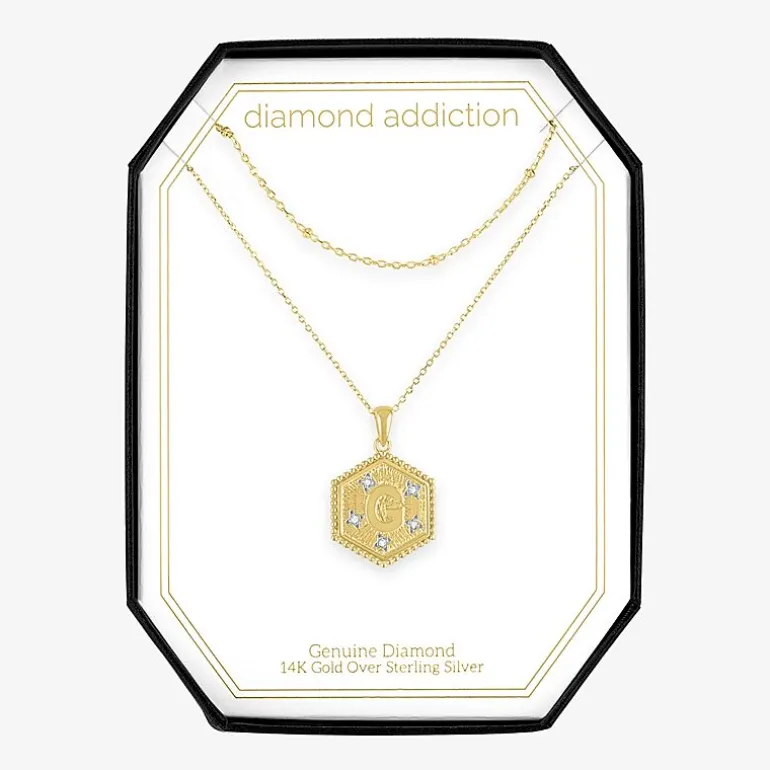 Intial "A" Womens Diamond Accent Natural White Diamond 14K Gold Over Silver 2-pc. Necklace Set