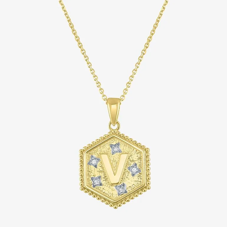 Intial "A" Womens Diamond Accent Natural White Diamond 14K Gold Over Silver 2-pc. Necklace Set