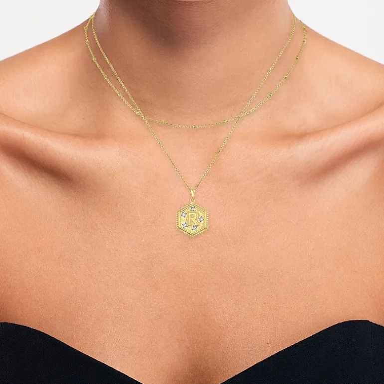 Intial "A" Womens Diamond Accent Natural White Diamond 14K Gold Over Silver 2-pc. Necklace Set