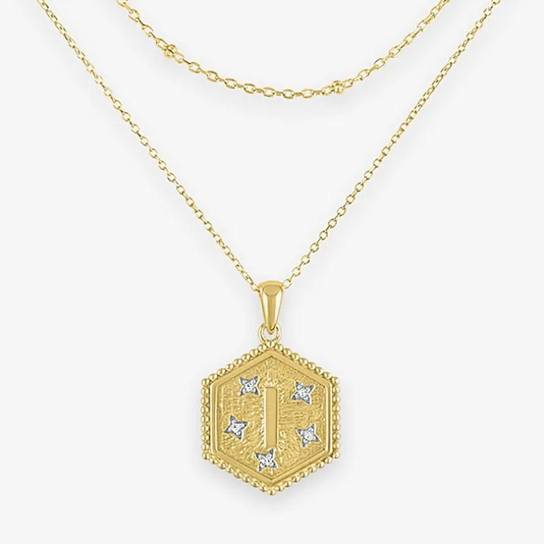 Intial "A" Womens Diamond Accent Natural White Diamond 14K Gold Over Silver 2-pc. Necklace Set