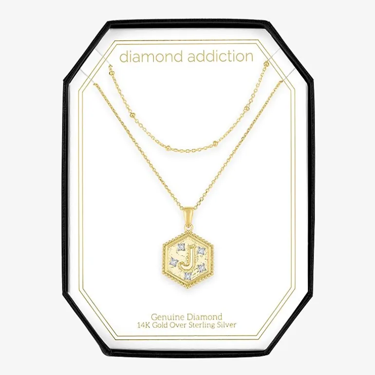 Intial "A" Womens Diamond Accent Natural White Diamond 14K Gold Over Silver 2-pc. Necklace Set