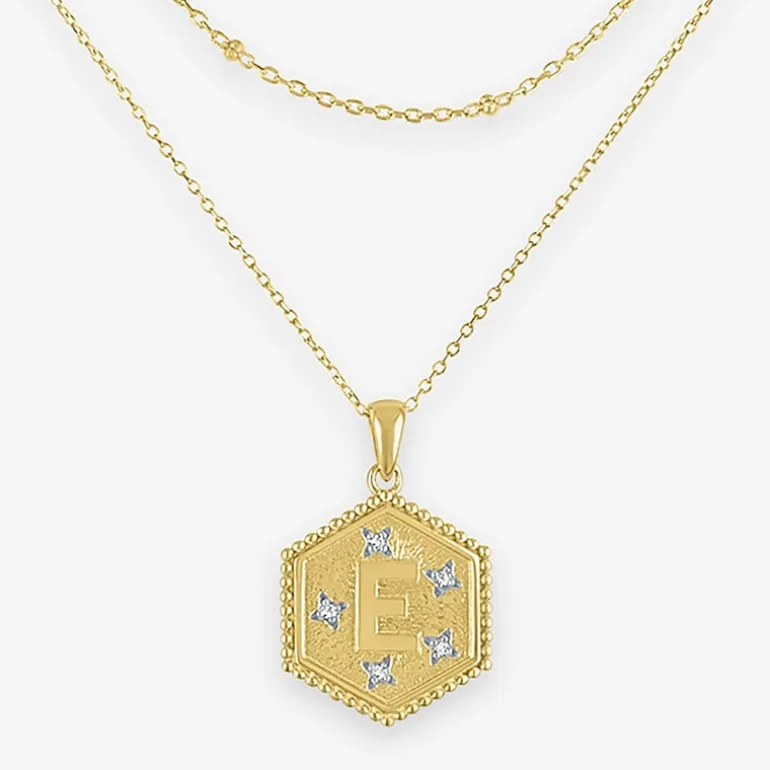 Intial "A" Womens Diamond Accent Natural White Diamond 14K Gold Over Silver 2-pc. Necklace Set