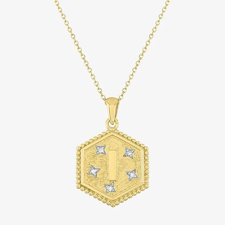 Intial "A" Womens Diamond Accent Natural White Diamond 14K Gold Over Silver 2-pc. Necklace Set