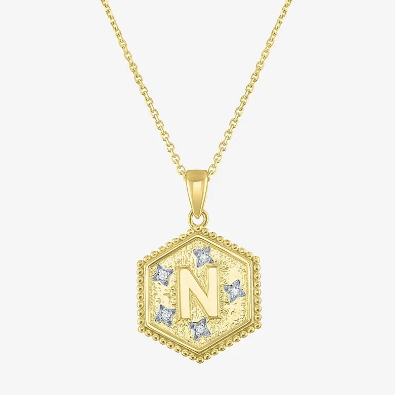 Intial "A" Womens Diamond Accent Natural White Diamond 14K Gold Over Silver 2-pc. Necklace Set