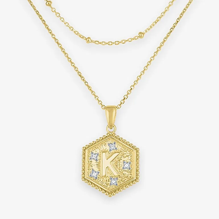 Intial "A" Womens Diamond Accent Natural White Diamond 14K Gold Over Silver 2-pc. Necklace Set
