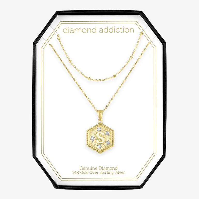 Intial "A" Womens Diamond Accent Natural White Diamond 14K Gold Over Silver 2-pc. Necklace Set
