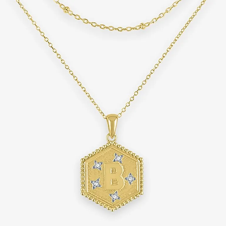Intial "A" Womens Diamond Accent Natural White Diamond 14K Gold Over Silver 2-pc. Necklace Set