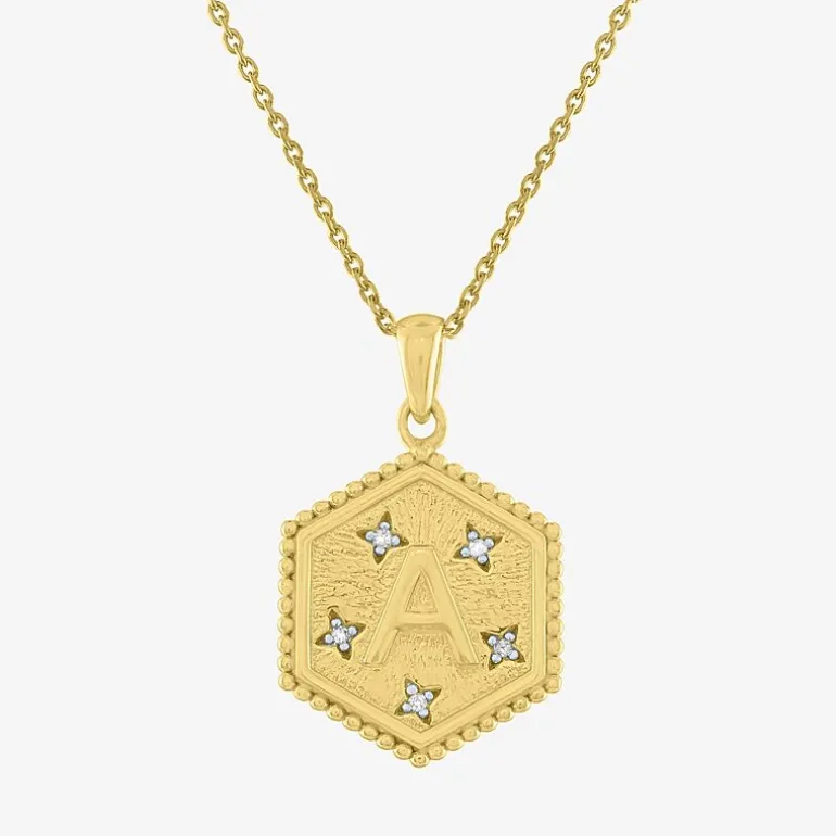 Intial "A" Womens Diamond Accent Natural White Diamond 14K Gold Over Silver 2-pc. Necklace Set