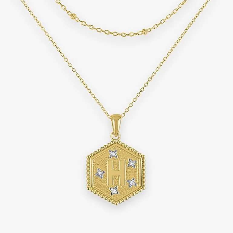 Intial "A" Womens Diamond Accent Natural White Diamond 14K Gold Over Silver 2-pc. Necklace Set