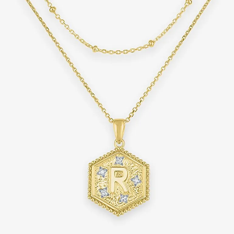 Intial "A" Womens Diamond Accent Natural White Diamond 14K Gold Over Silver 2-pc. Necklace Set