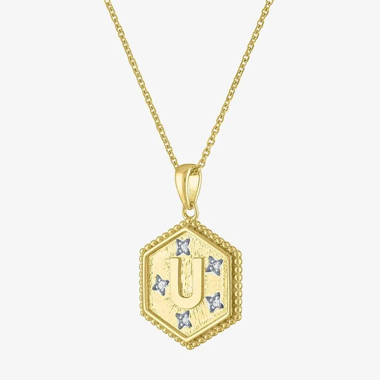 Intial "A" Womens Diamond Accent Natural White Diamond 14K Gold Over Silver 2-pc. Necklace Set