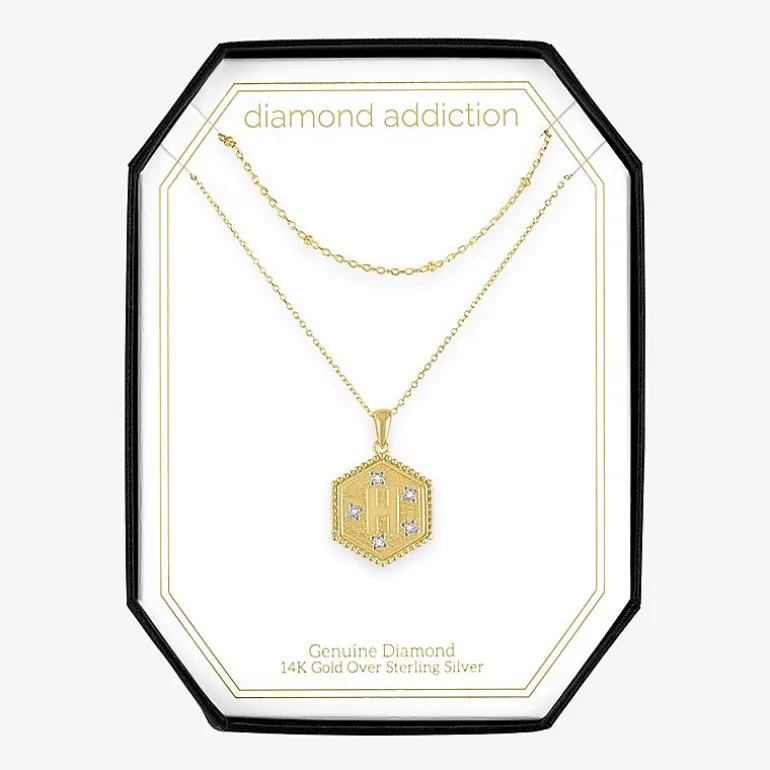 Intial "A" Womens Diamond Accent Natural White Diamond 14K Gold Over Silver 2-pc. Necklace Set
