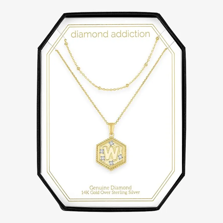Intial "A" Womens Diamond Accent Natural White Diamond 14K Gold Over Silver 2-pc. Necklace Set